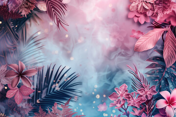 Poster - Abstract background with floral framing. Floral background. Created with Generative AI technology.