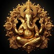 Divine Ganesha: Luxurious Golden Statue Symbolizing Spirituality, Faith, and Worship Against a Black Background