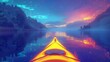 Glowing Neon Kayaking: A 3D vector illustration of a kayak gliding on a glowing neon lake