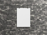 Fototapeta Tematy - Blank vertical poster hanging with clips on a brick wall Mockup. 3D rendering
