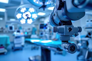 Wall Mural - A hospital room with a blue light on a table