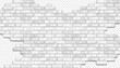 Vector realistic broken white brick wall on transparent background. Holes in flat wall texture. Light textured destroyed brickwork for web design, banner, background, wallpaper.