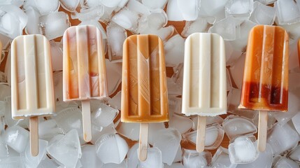 Poster - Assorted ice pops on a bed of ice cubes, capturing a refreshing summer vibe.