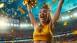 Woman in Cheerleader Outfit Holding Pom Pom