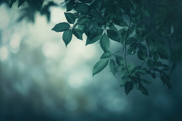 Poster - Leaves in the rainy forest. Nature background. Created with Generative AI technology.