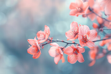 Poster - pink cherry blossoms. Floral background. Created with Generative AI technology.