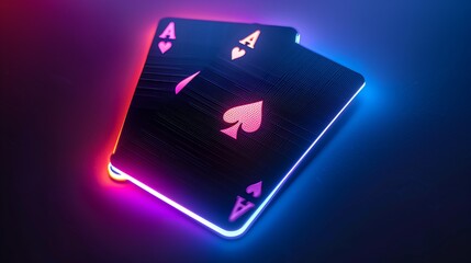 two black playing cards with neon glow