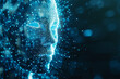 Holograph digital human figure face on a blue digital background