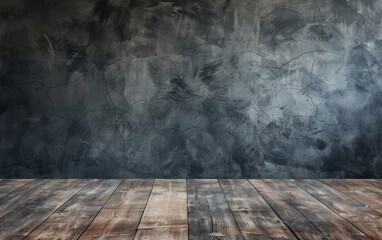 Wall Mural - Empty room gray wall room with wooden floor