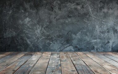 Wall Mural - Empty room gray wall room with wooden floor