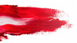 Bright red paint brush stroke on a pure white background