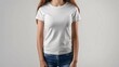 © woojooo - Women's White T-shirt mockup, a woman in her 20s wearing