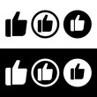 Set of modern thumbs up or like icons. Buttons for a mobile app. Vector isolated on background.