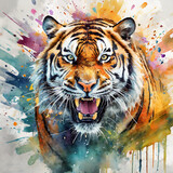 Fototapeta  - Tropienie Barw: Kolorowy Tygrys W Dzikiej Przyrodzie