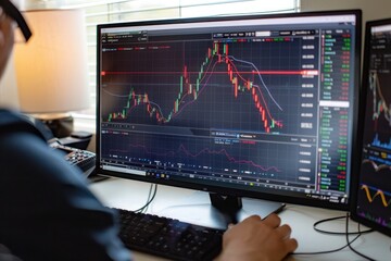 Aufkleber -  A trader is using a mobile application to trade stocks on a white background