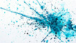 Teal blue paint splatter on a pure white background