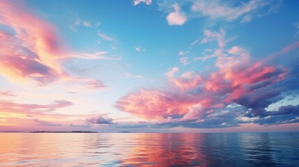 Aufkleber - Evening blue sky, colorful clouds on the blue sea background. 