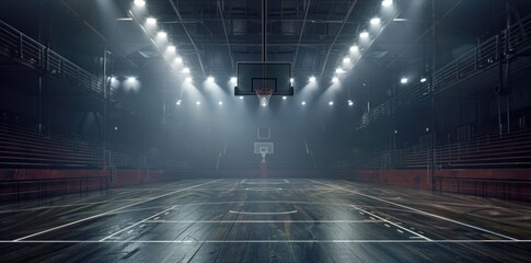 Sticker - Basketball stadium at night, spotlights shining down on the court.