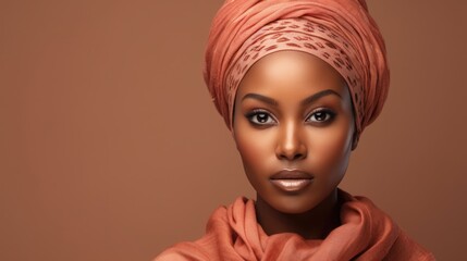 Wall Mural - Elegant adult African Woman in Traditional Head Scarf. Fictional Character Created by Generative AI.