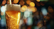 Closeup of beer glass, beer poured into glass, National Beer Day