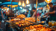 Vibrant Night Market Food Stalls
