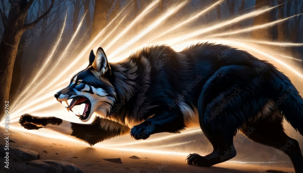 Ferocious Raccoon A digital illustration depicting an enraged raccoon with its mouth open ...