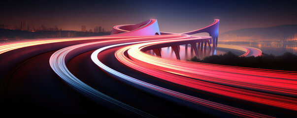 Canvas Print - Futuristic Highway with Colorful Light Trails at Night