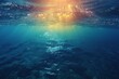 A mesmerizing underwater scene where rays of sunlight penetrate the clear blue water, creating a heavenly glow