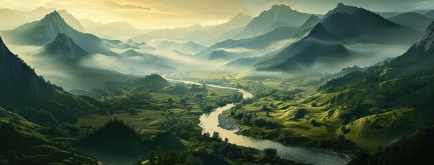 Wall Mural - Breathtaking Sunrise Over Serene Mountain Valley