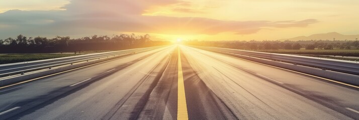 Canvas Print - Empty Highway with Radiant Sunset Horizon