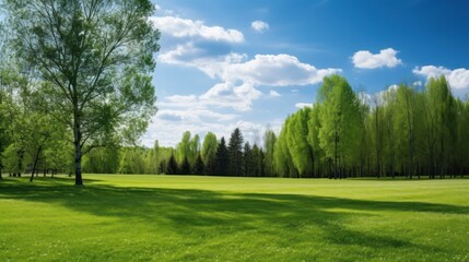 Wall Mural - spring nature with a neatly trimmed lawn surrounded