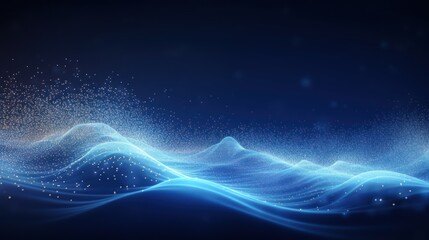 Poster -  Wave of particles. Abstract Blue Geometric Background. 