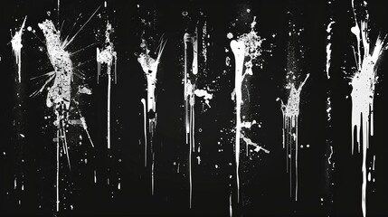 Poster - paint spray brushes with splatters and drops, ink splashes, lines, stains, and strokes isolated on t