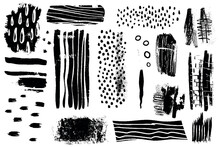 Brush Strokes. Texture Brushes And Modern Grunge Brush Lines. An Element Of The Artistic Design Of The Brush For The Design Of The Frame. Blobs Or Stripes. Design Elements Isolated On White Background