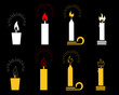 Set silhouettes of candles for religion celebration and party on black background