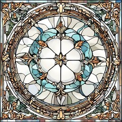 Poster - AI generated illustration of stained glass panel featuring vintage design at its center