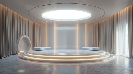 Aufkleber - 3D illustration of a modern interior concept with an empty stage and modern background.