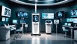 A futuristic medical imaging room equipped with sophisticated diagnostic machines and multiple displays for advanced patient care. AI Generation. AI Generation