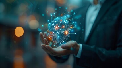 Aufkleber - 3D rendering of businessman on blurred background using digital artificial intelligence