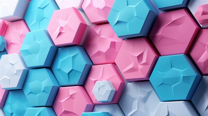 Aufkleber - A 3D rendering of an abstract blue and pink hexagon background pattern