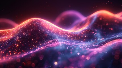 Fototapete - Shimmering waves isolated on black background. Glittering stardust trail. Abstract motion. Magic lines. Neon effect.