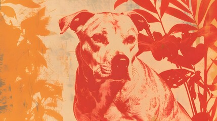 Wall Mural - AI generated illustration of a risograph print of a cute dog