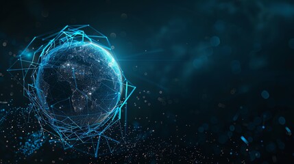 Poster - Concept of communication technology or global network, with futuristic globe interacting with digital technology.