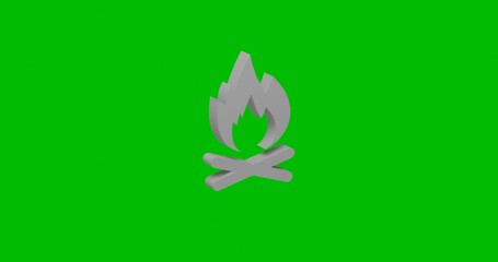 Poster - Animation of rotation of a white bonfire symbol with shadow. Simple and complex rotation. Seamless looped 4k animation on green chroma key background