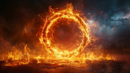 Aufkleber - The ring of fire flames is surrounded by a fiery frame.
