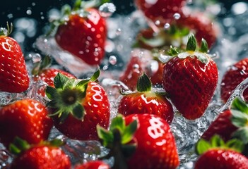 Poster - AI generated illustration of fresh strawberries covered in water droplets