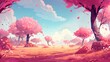 Dreamy pink trees landscape with the blue sky, illustration wallpaper