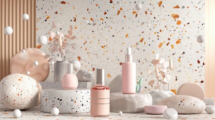 Aufkleber - Terrazzo texture natural beauty background for cosmetic product display. 3D rendering.