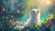© Alice - The illustrations picture of a cute white kitten and pink flowers, background, wallpaper