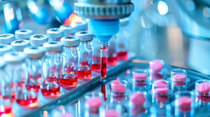 Poster - row of test tubes filled with red liquid